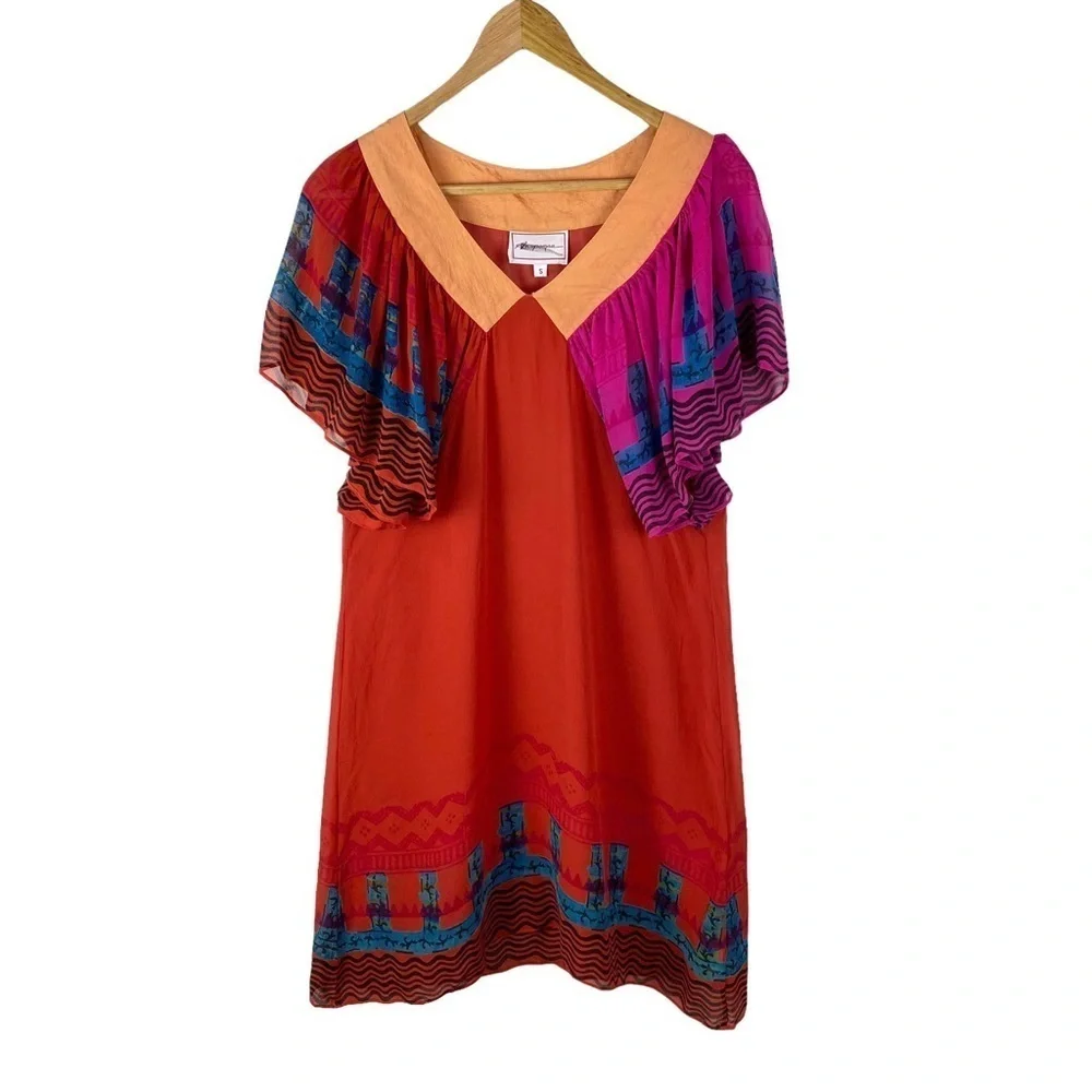 Anthropologie SILK Anupamaa Eastern Sunset Dress Women’s Size S Red Orange